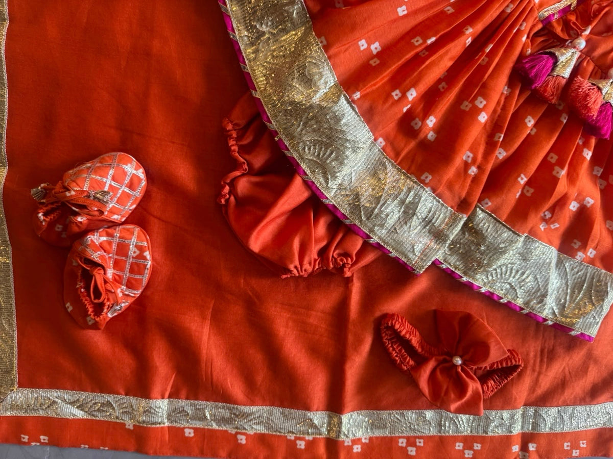 Orange Bandhej Girls Jamna Dress