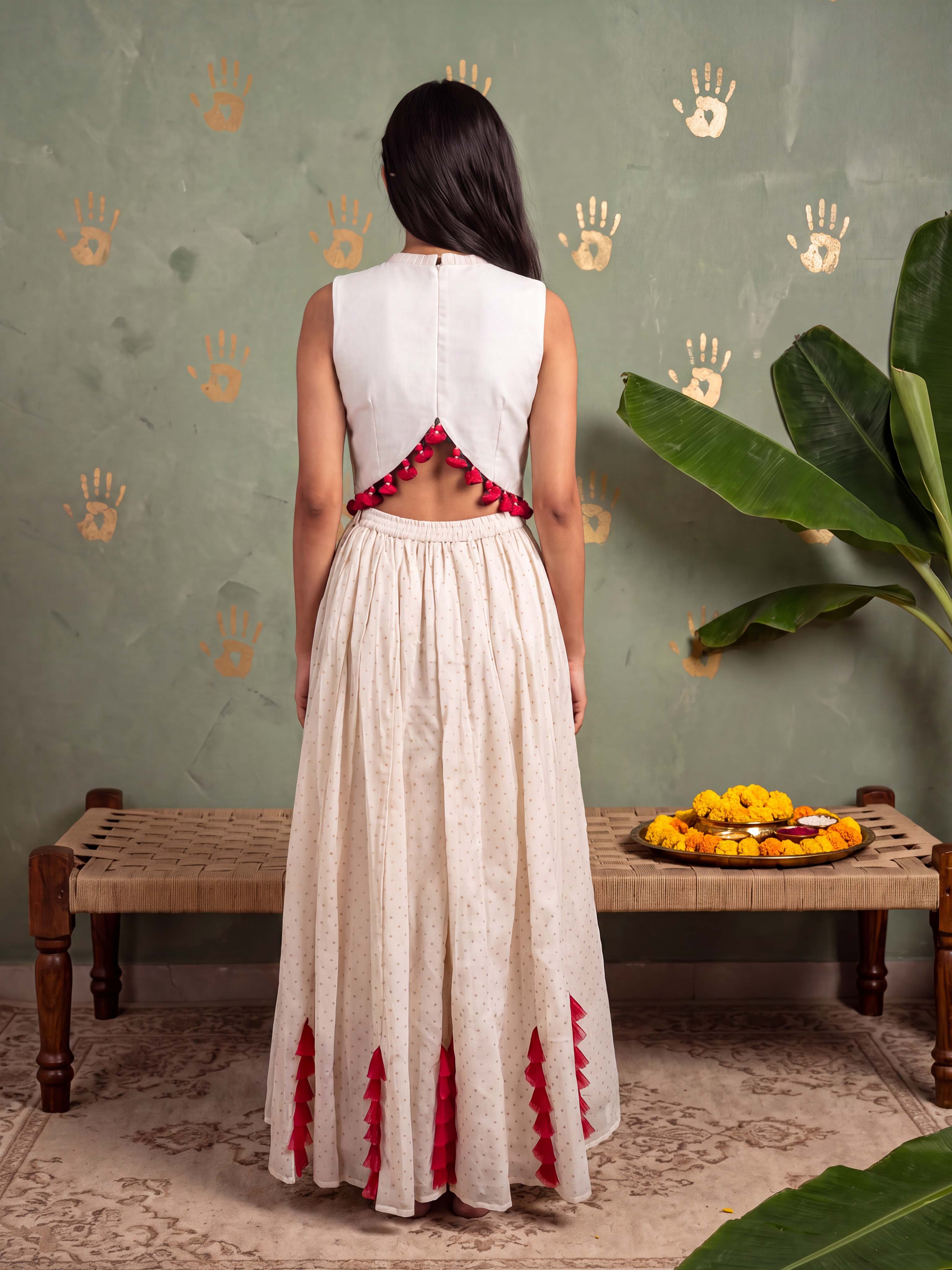 Cream Embroidered Top and Pants