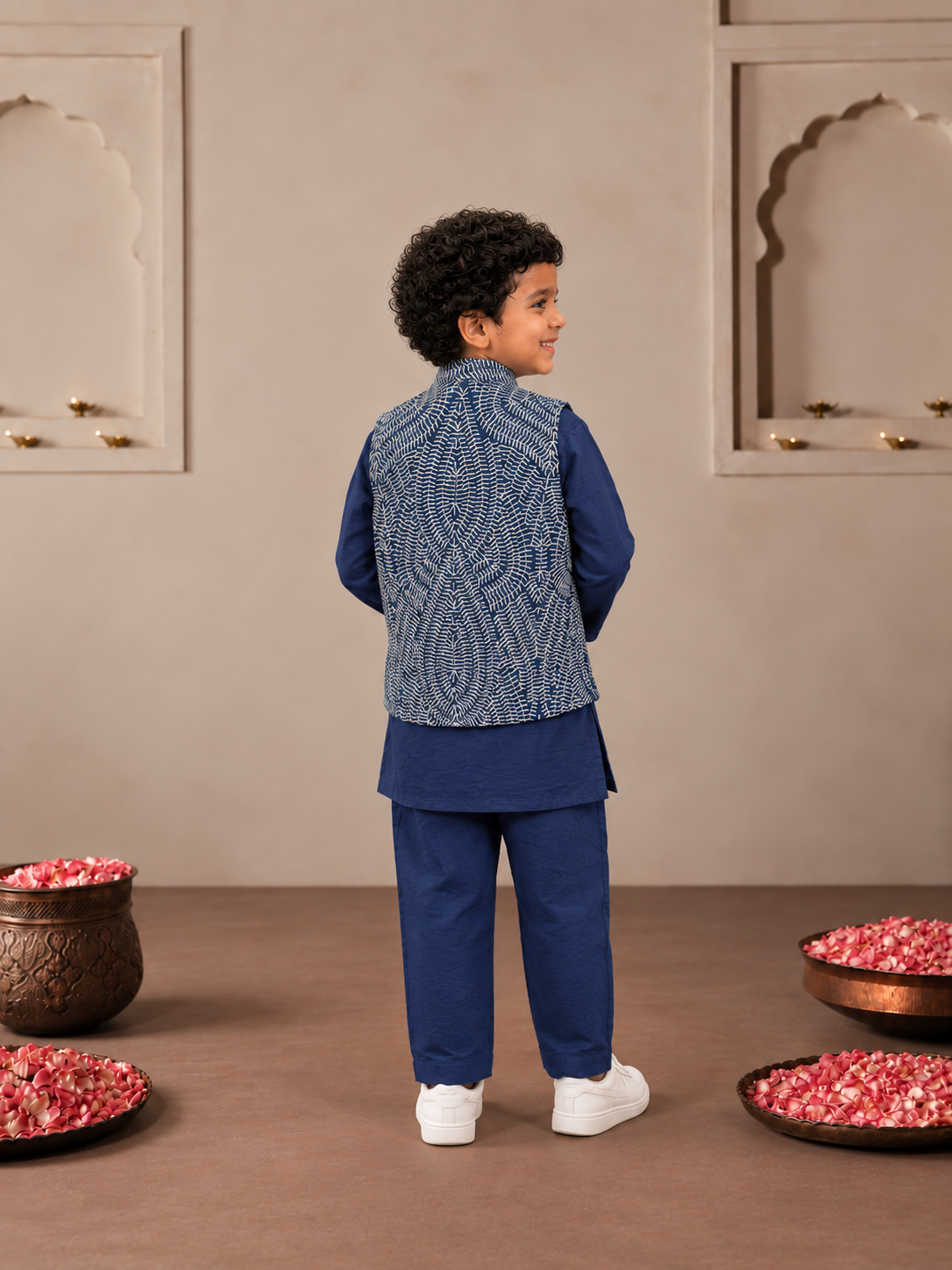 Blue with Silver Nehru Jacket Set