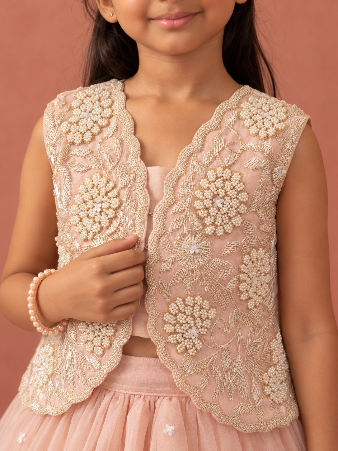 Pink organza gota Moti ghagara blouse