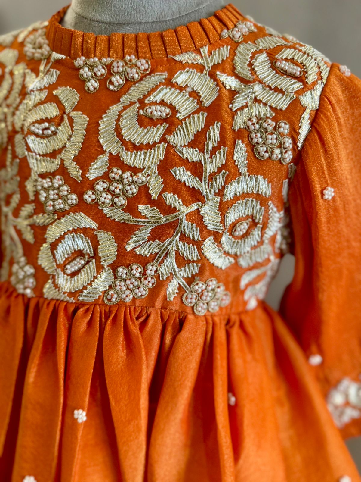 Orange Rose Moti Gota peplum and lehenga