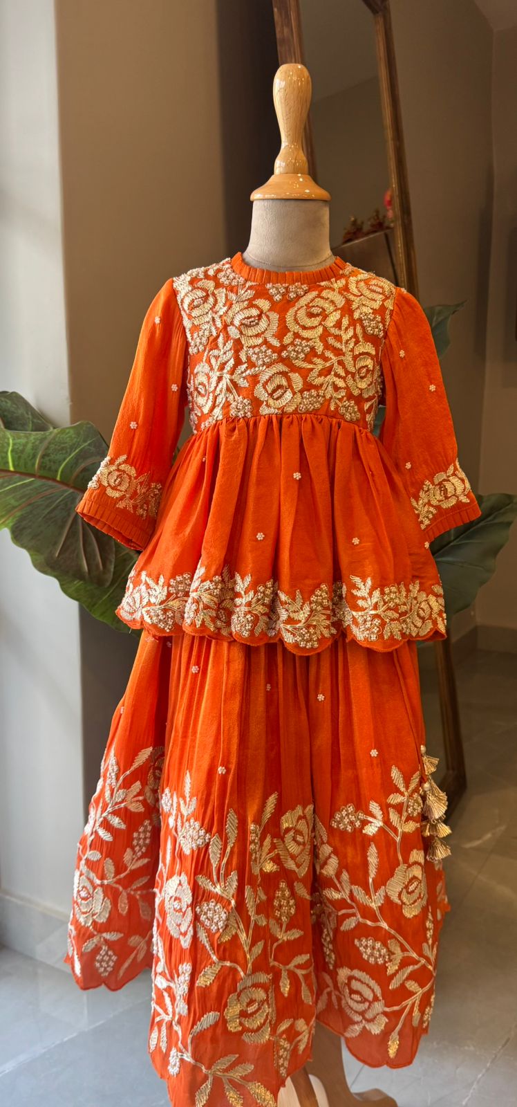 Orange Rose Moti Gota peplum and lehenga