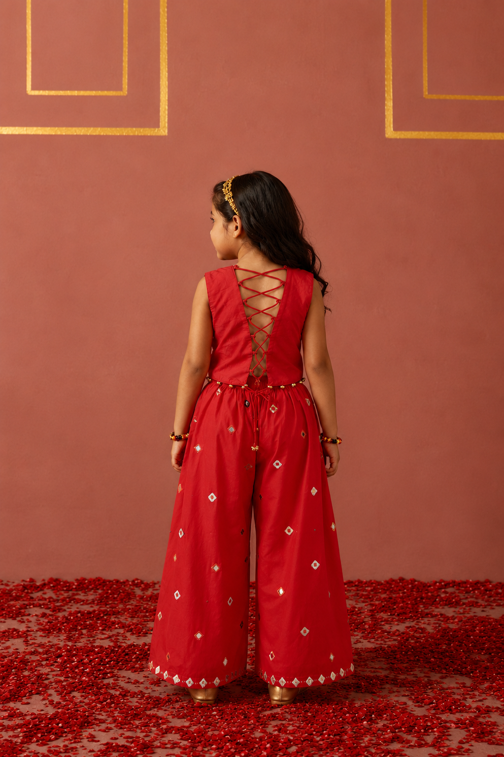 Red Mirror Work Top and Pants