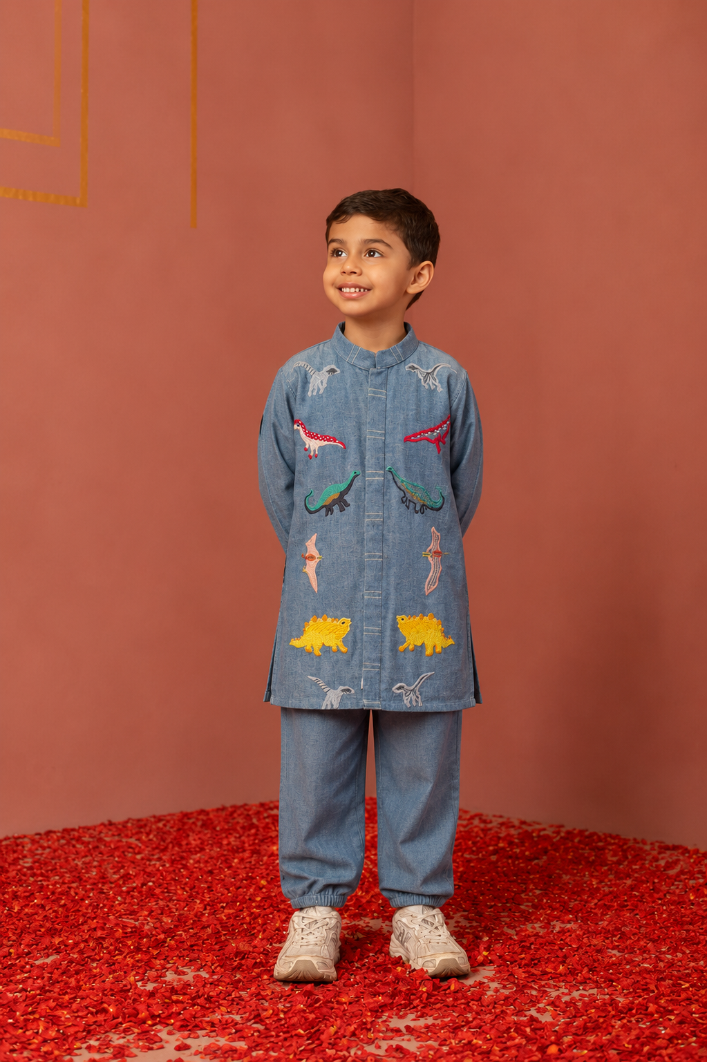 Denim Dinosaur Kurta Jogger’s Set