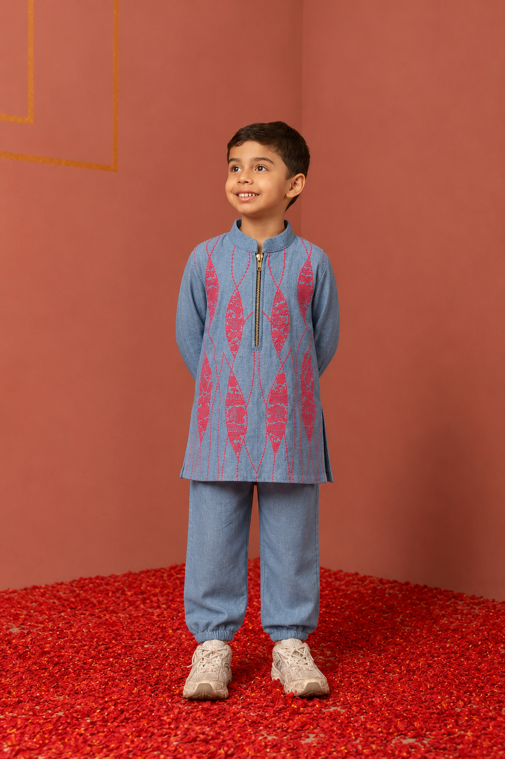 Denim Thread Katha Kurta Jogger’s Set