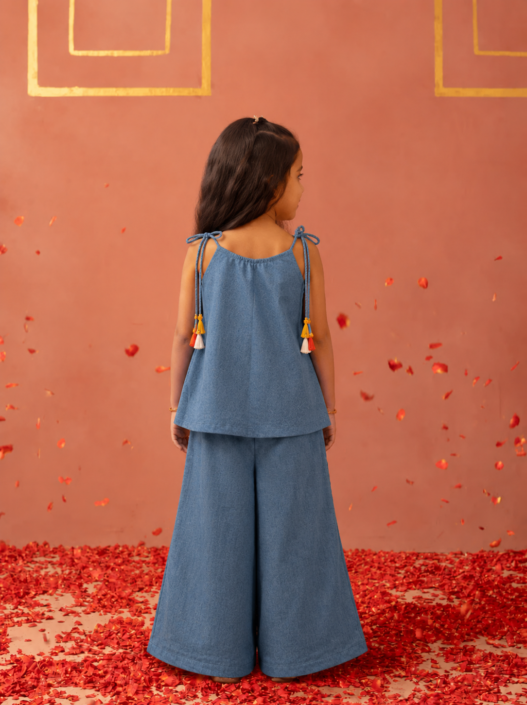 Denim Hearts Embroidered Top and Pants