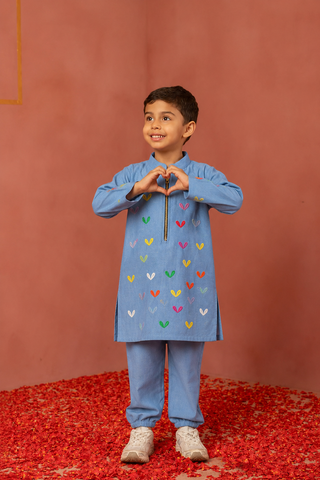 Denim Hearts Embroidery Jogger’s Set
