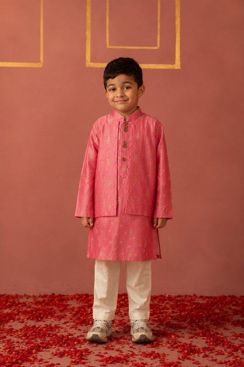 Dust Pink Bandhej Attached Jacket Set
