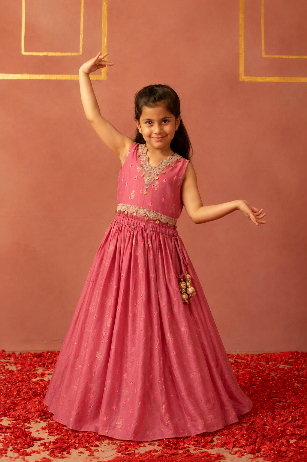 Dust pink Bandhej lehenga blouse
