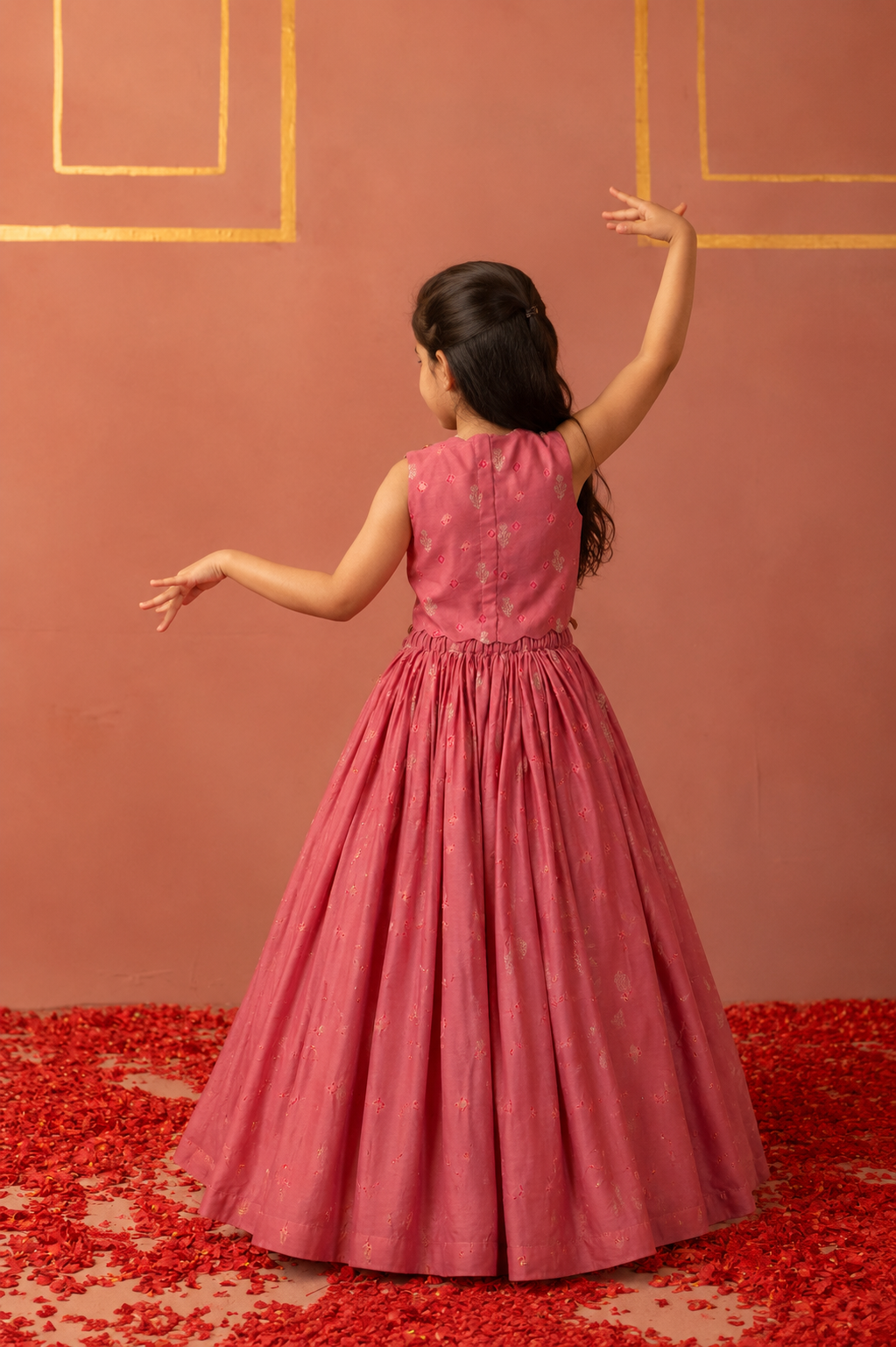 Dust pink Bandhej lehenga blouse