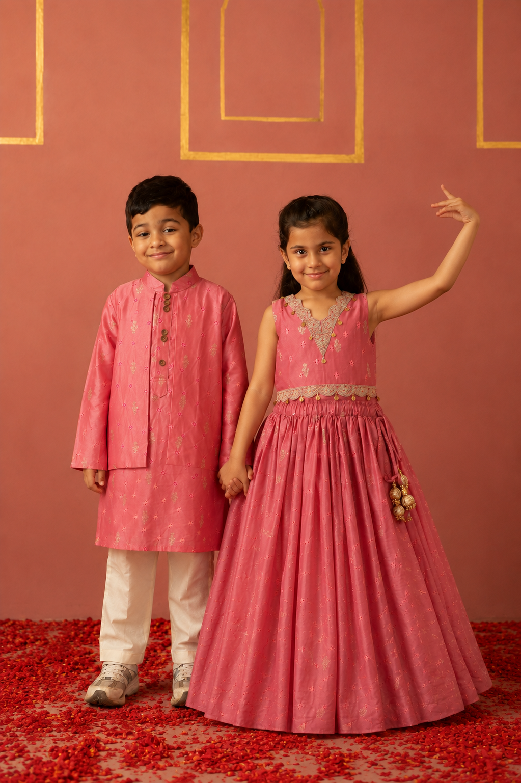 Dust Pink Bandhej Attached Jacket Set