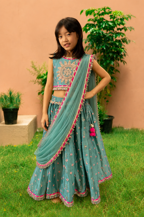 Mint Green Bandhej Lehenga Blouse Dupatta