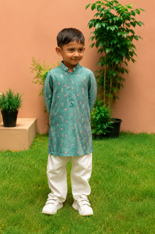 Mint Green Bandhej Kurta Pj