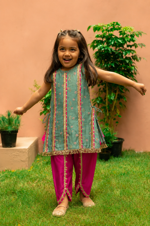 Mint Green Bandhej Tunic and Dhoti Pants