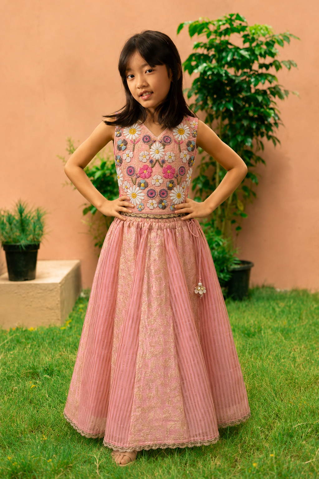 Brocade Hand embroidered Lehenga