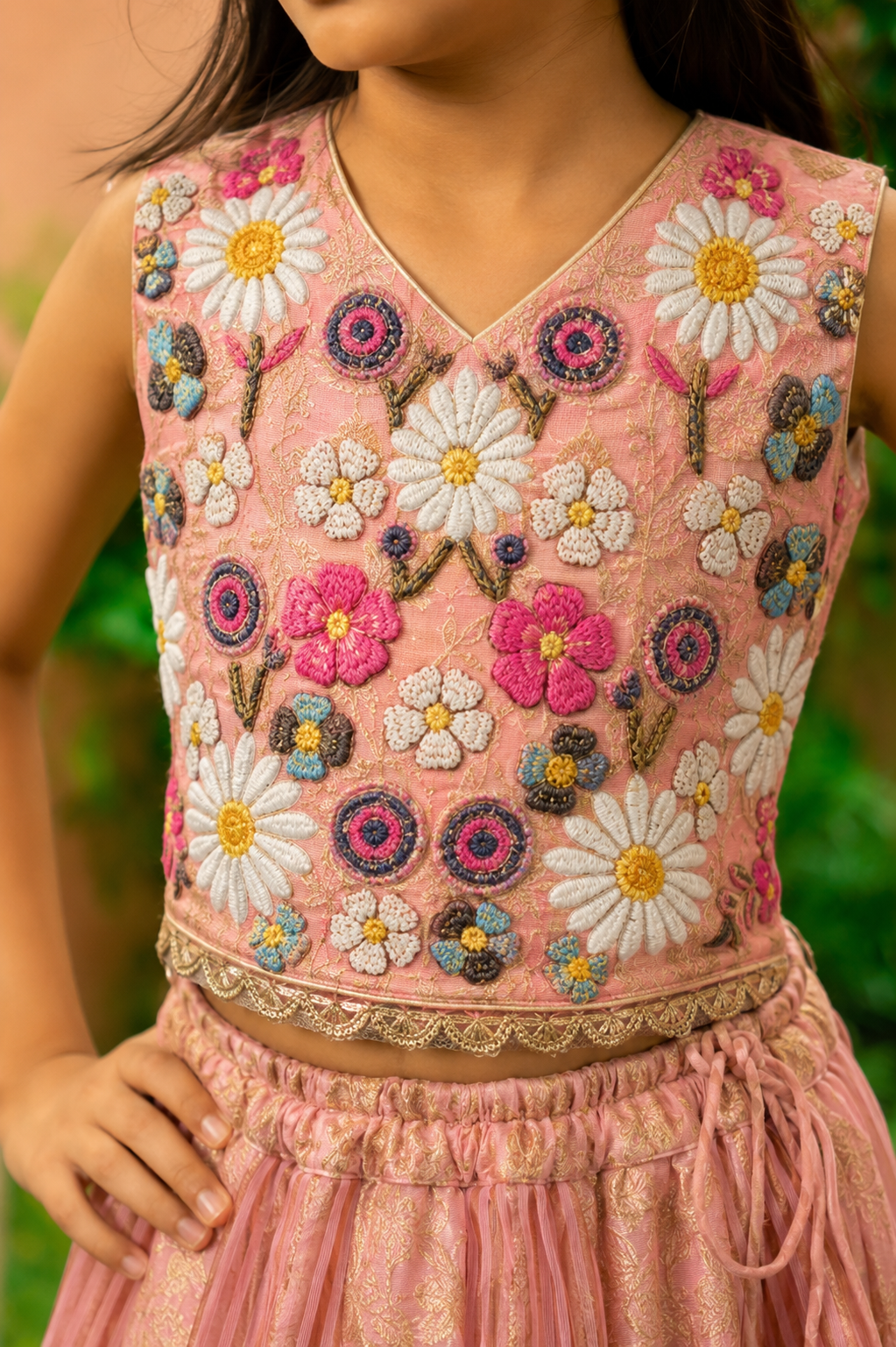 Brocade Hand embroidered Lehenga