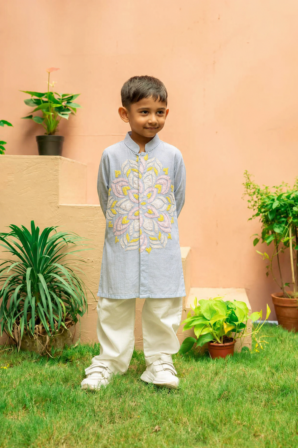 Appliqué Blue Kurta Set