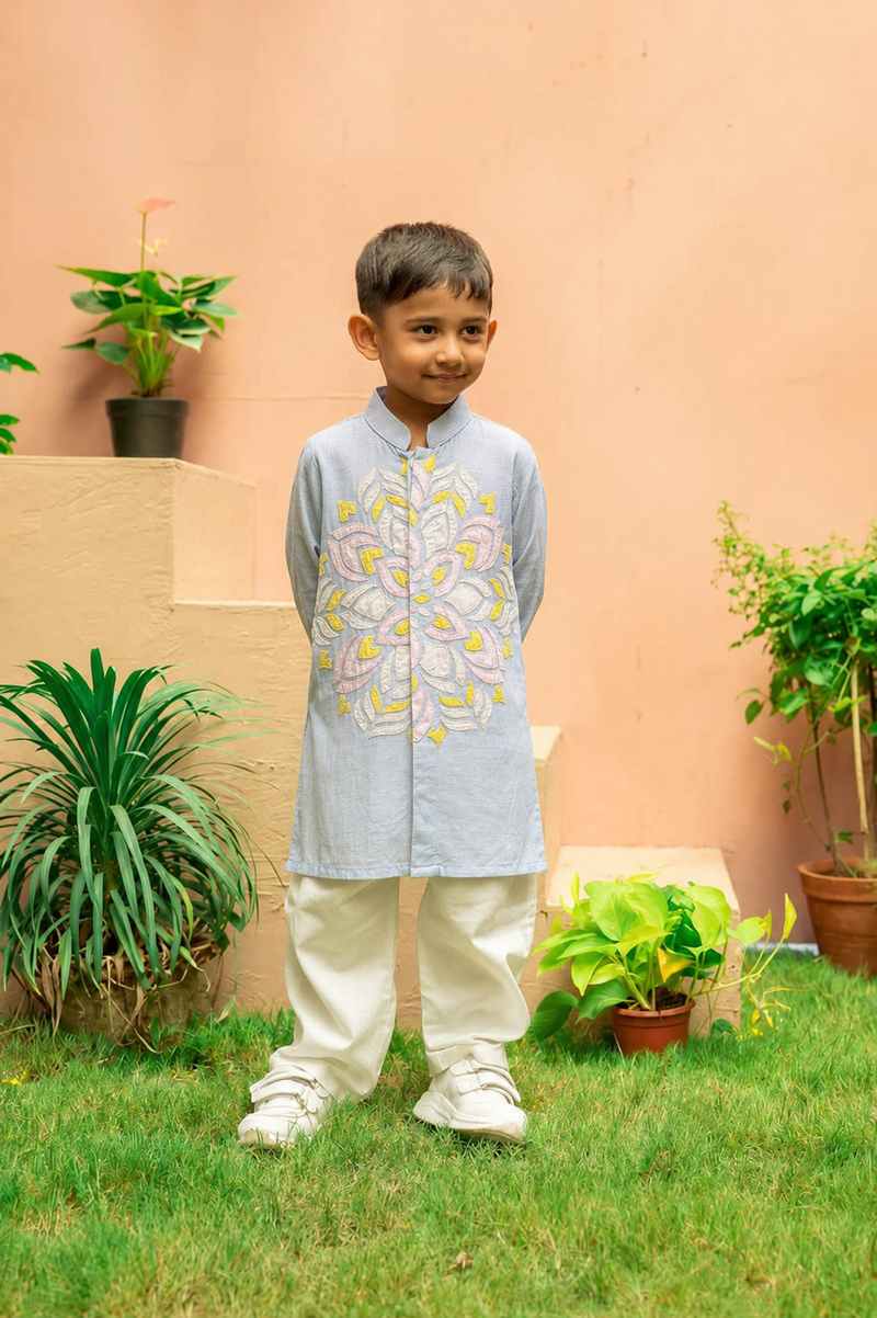 Appliqué Blue Kurta Set