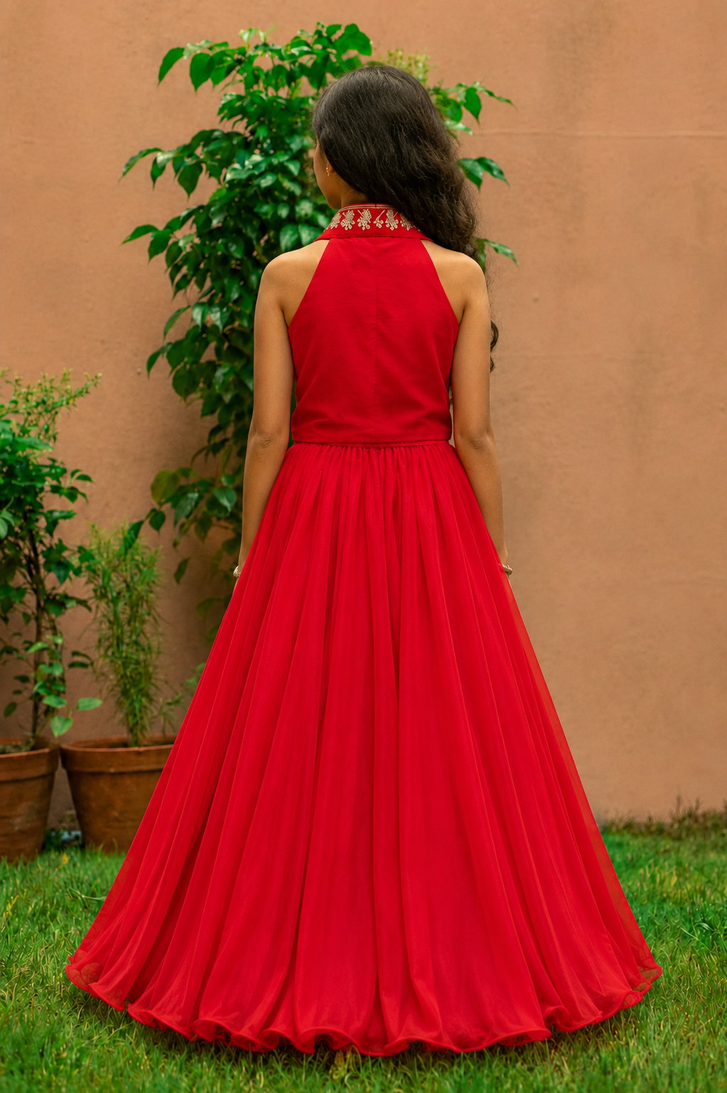 Red Halter Waistcoat Set