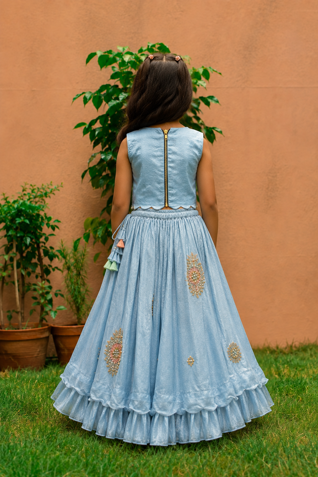 Blue thread and Moti Lehenga