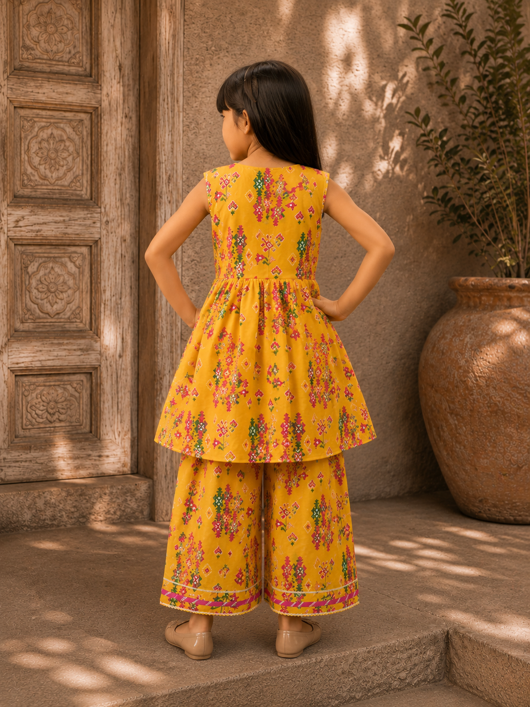 Yellow Patola Peplum Kurta and Pants