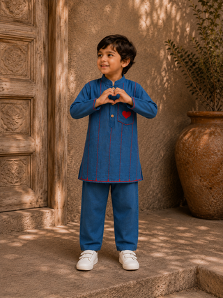 Royal Blue Hearts Kurta Pyjama