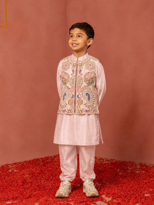 Pink Embroidered Jacket Set