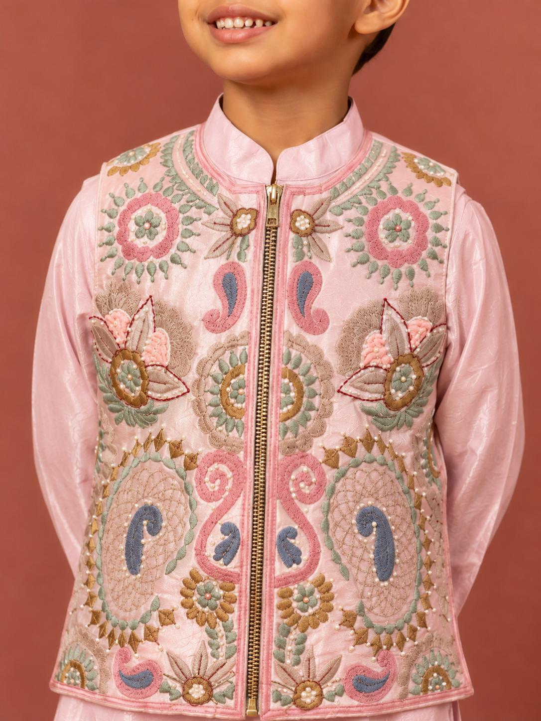 Pink Embroidered Jacket Set