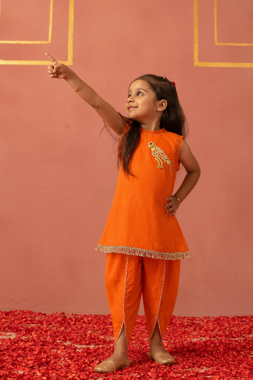 Orange Parrot Tunic and Dhoti Pants