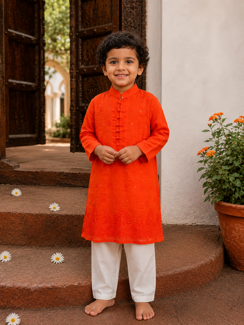 Orange Lakhnavi Kurta