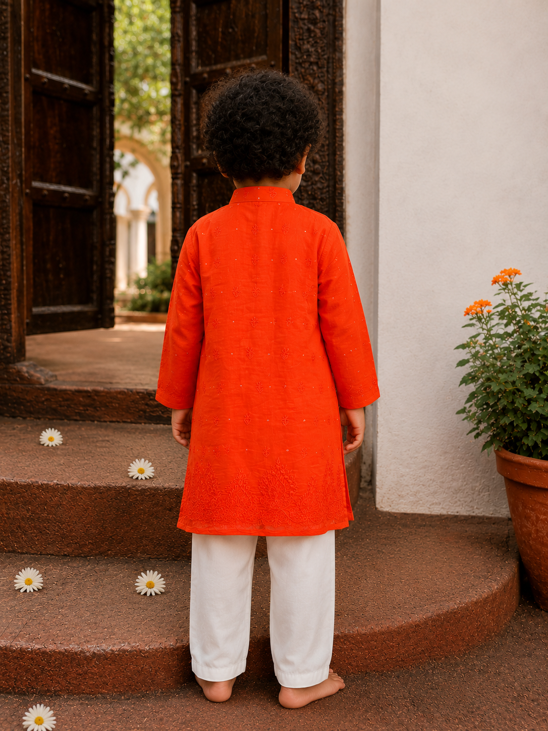 Orange Lakhnavi Kurta