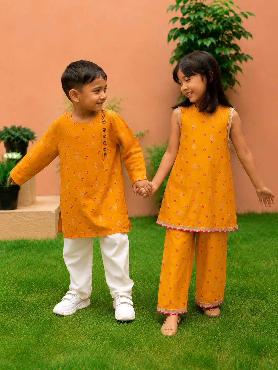 Mustard Bandhej Kurta