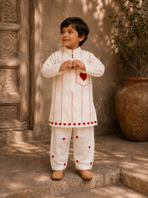Hearts Embroidered Kurta Set