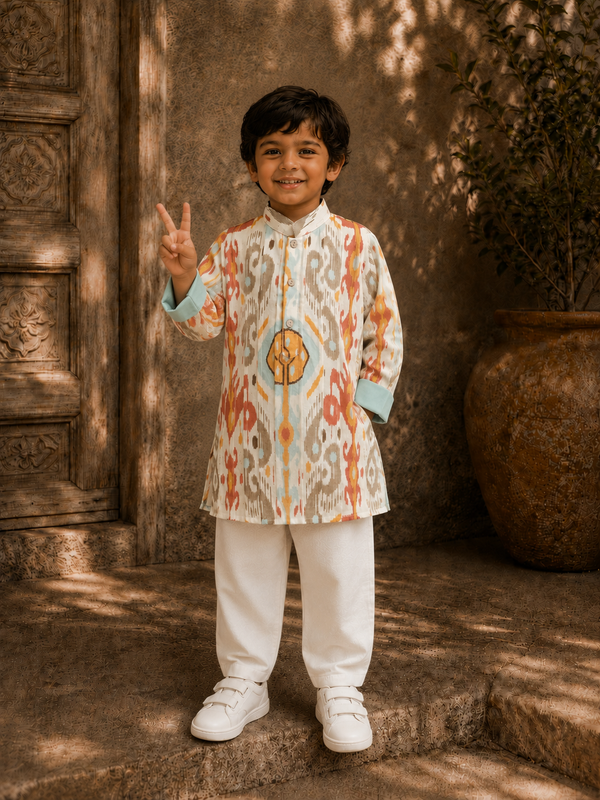 White Ikat Kurta Pj