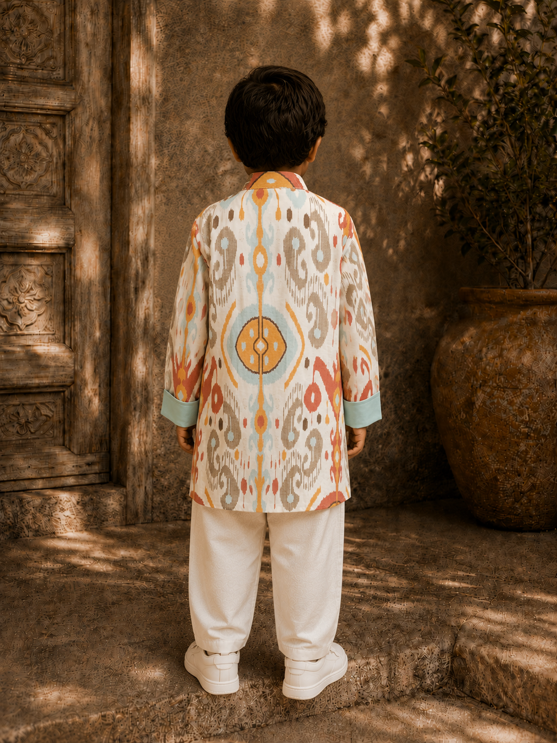 White Ikat Kurta Pj
