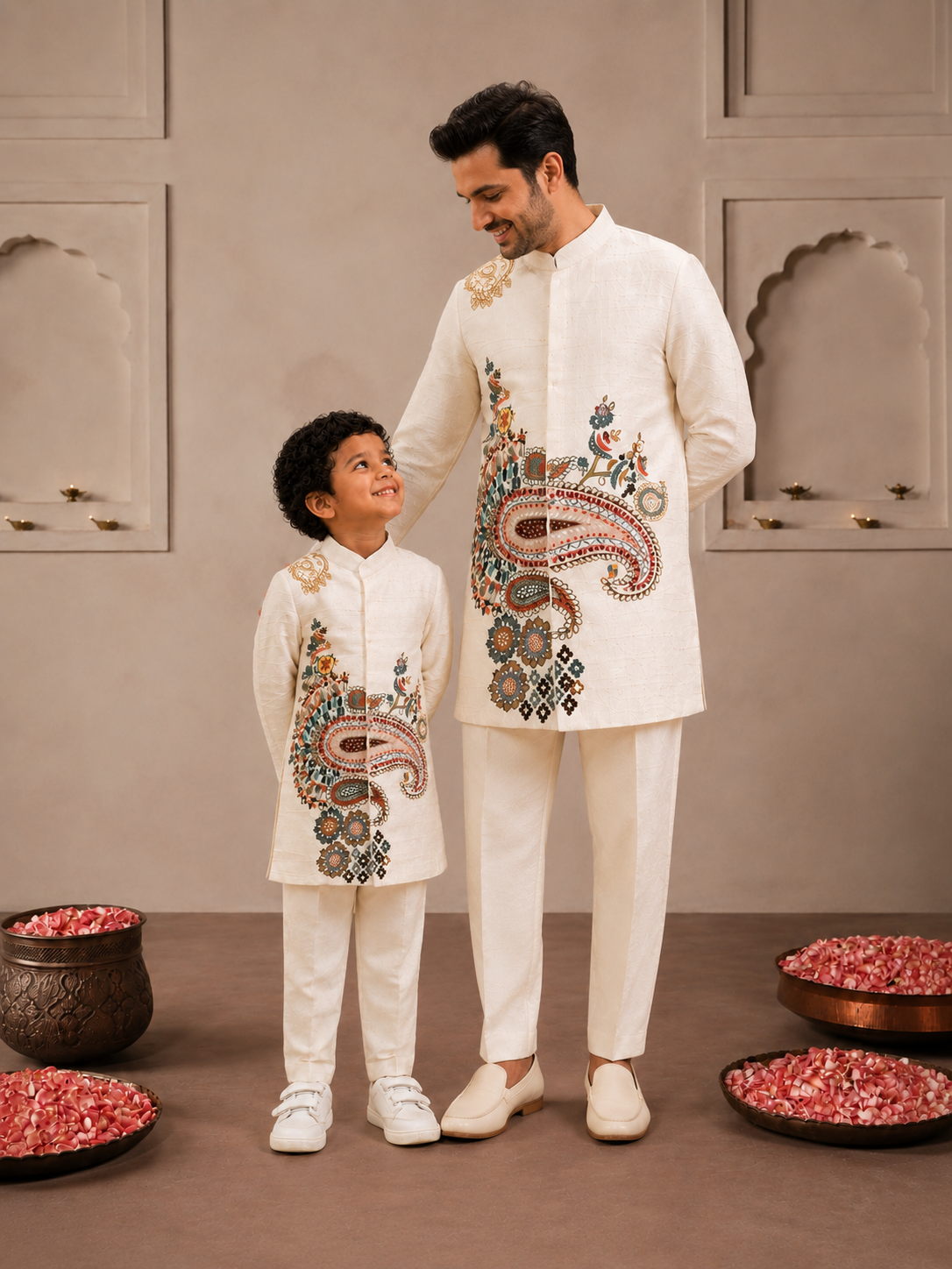 Cream Threadwork Sherwani