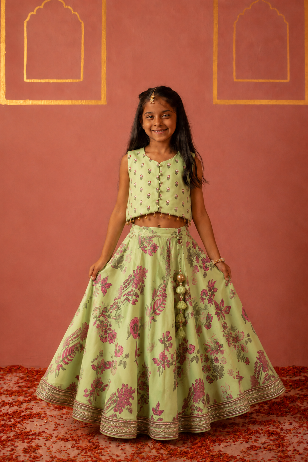 Green Printed Lehenga Blouse