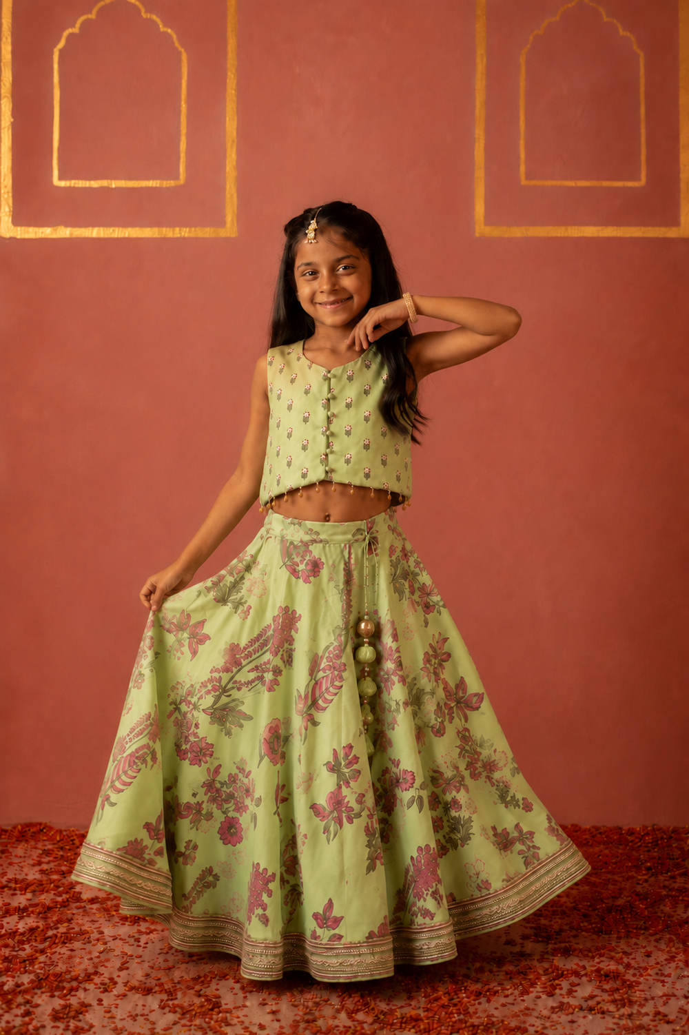 Green Printed Lehenga Blouse