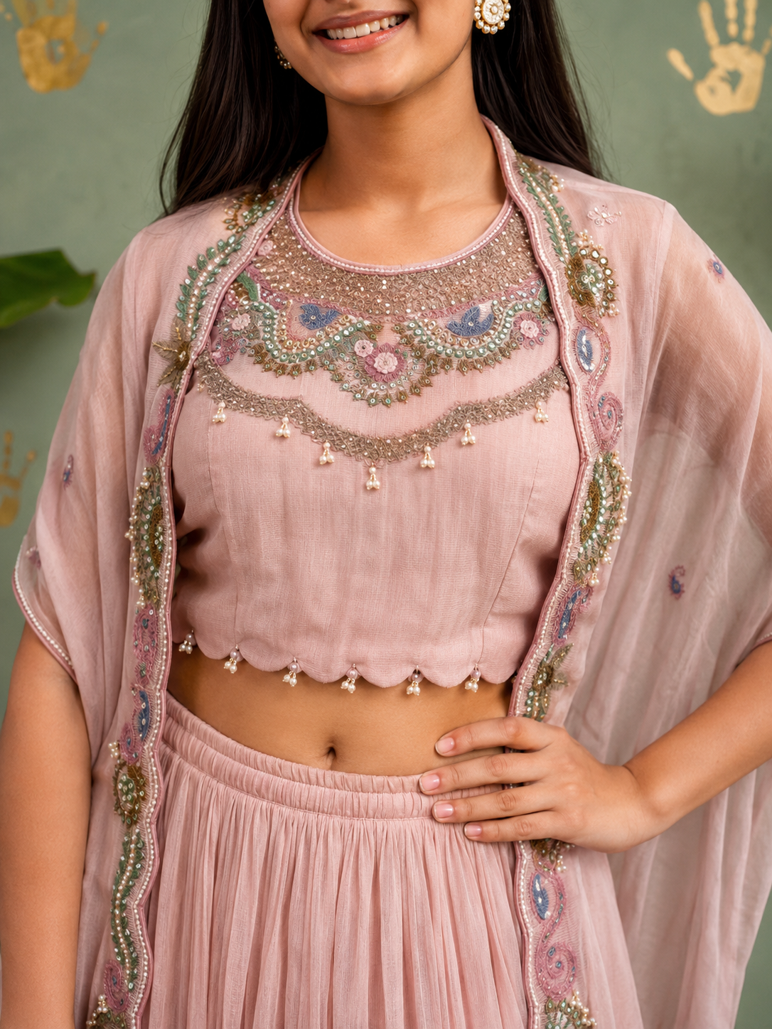 Pink lehenga Blouse and Cape