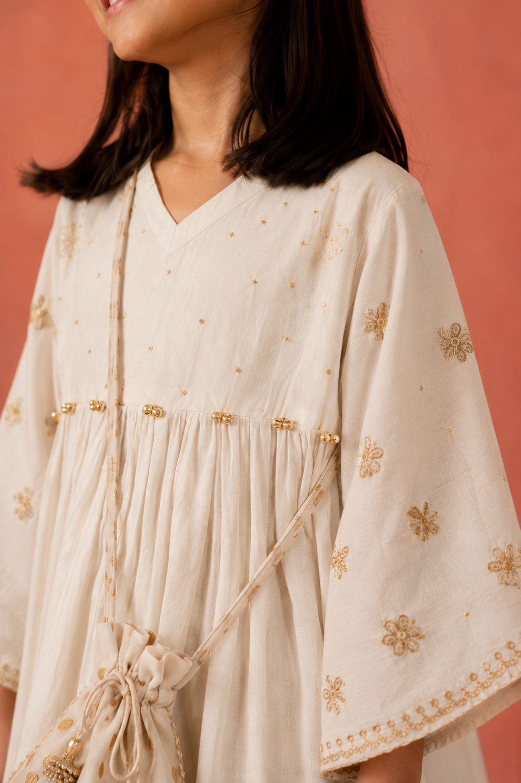 White Peplum Set and Potli