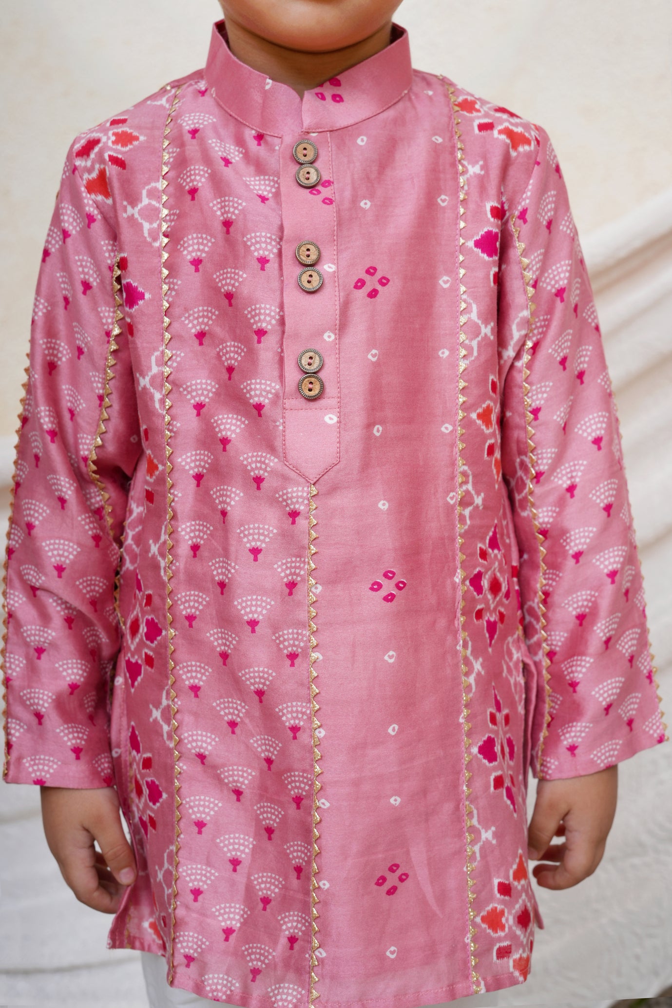 Dust Pink Printed Chanderi Gota Lace Kurta and Pant