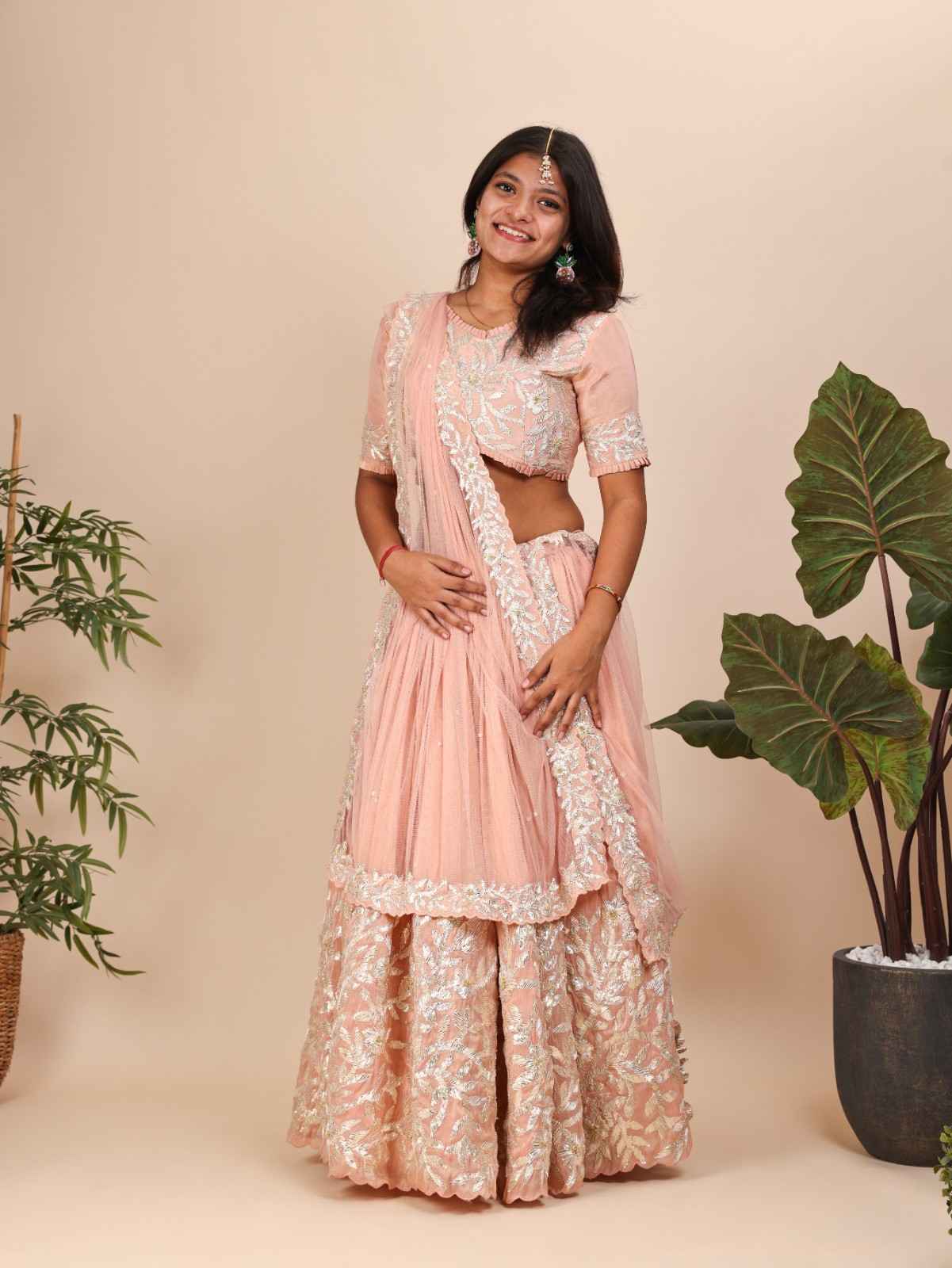 Pink Ghagara and Blouse and Dupatta For Teenagers