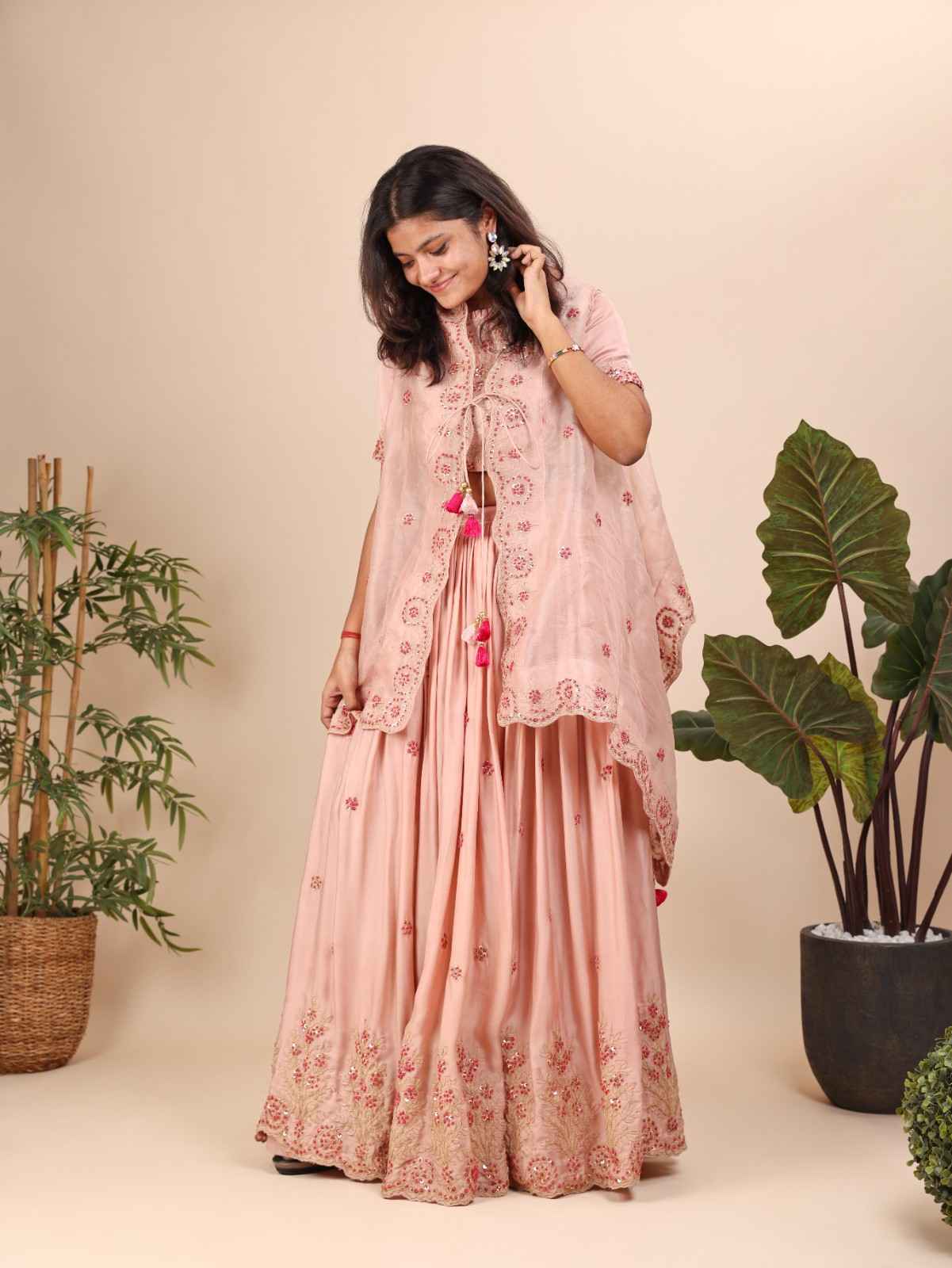 Peach Ghagara With Cape for Teenagers