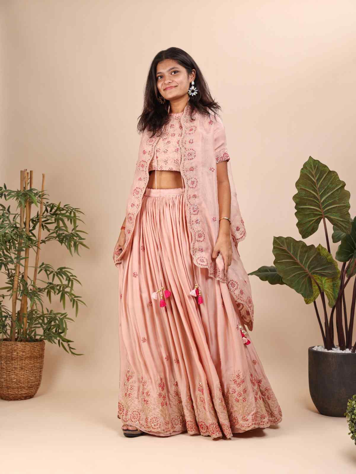 Peach Ghagara With Cape for Teenagers