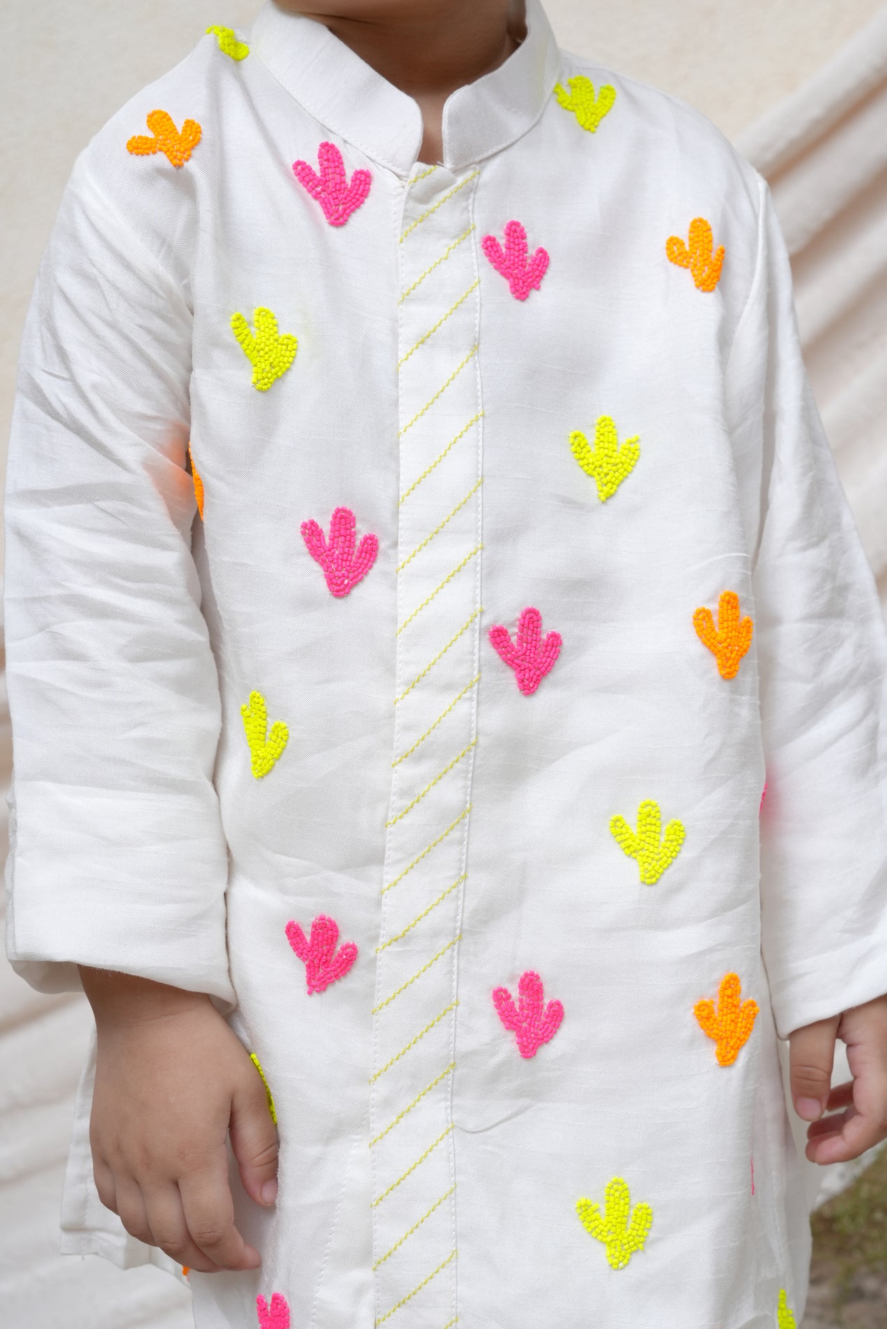 Multicolour Beaded Off White Kurta And Pant