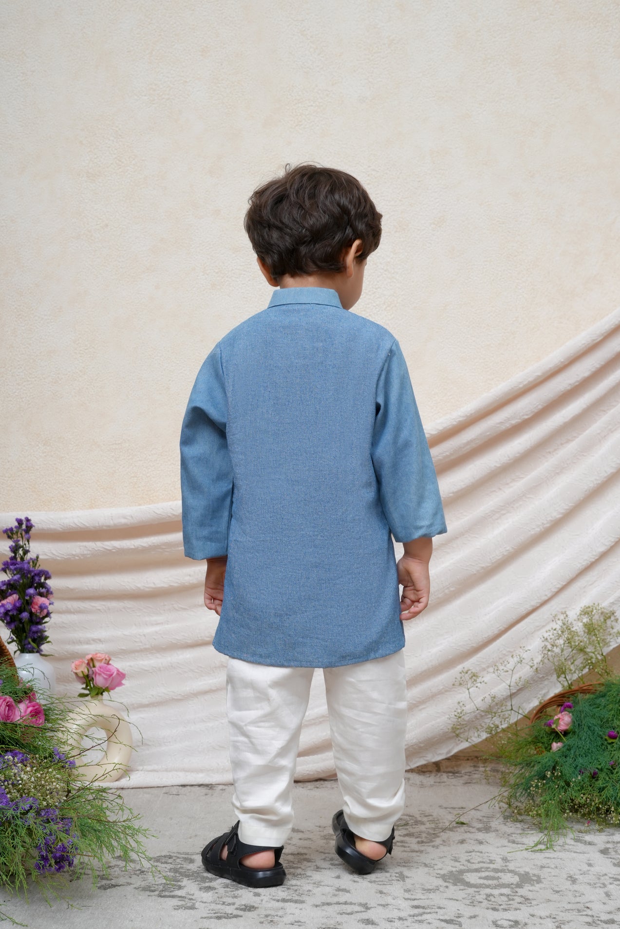 Beads Embroidered Denim Kurta and Pant