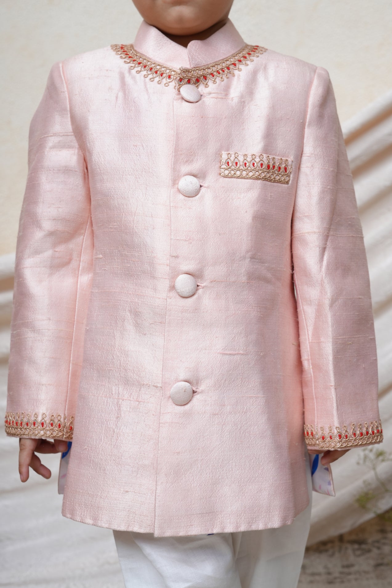 Zari and Thread Work Pink Sherwani Set