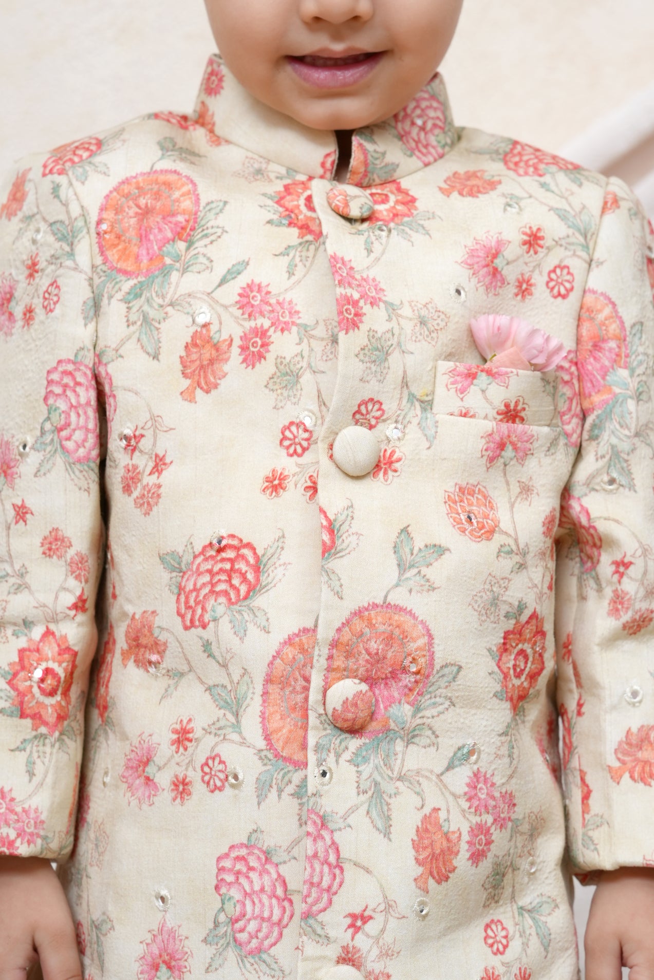 Floral and Embroidered Sherwani Set