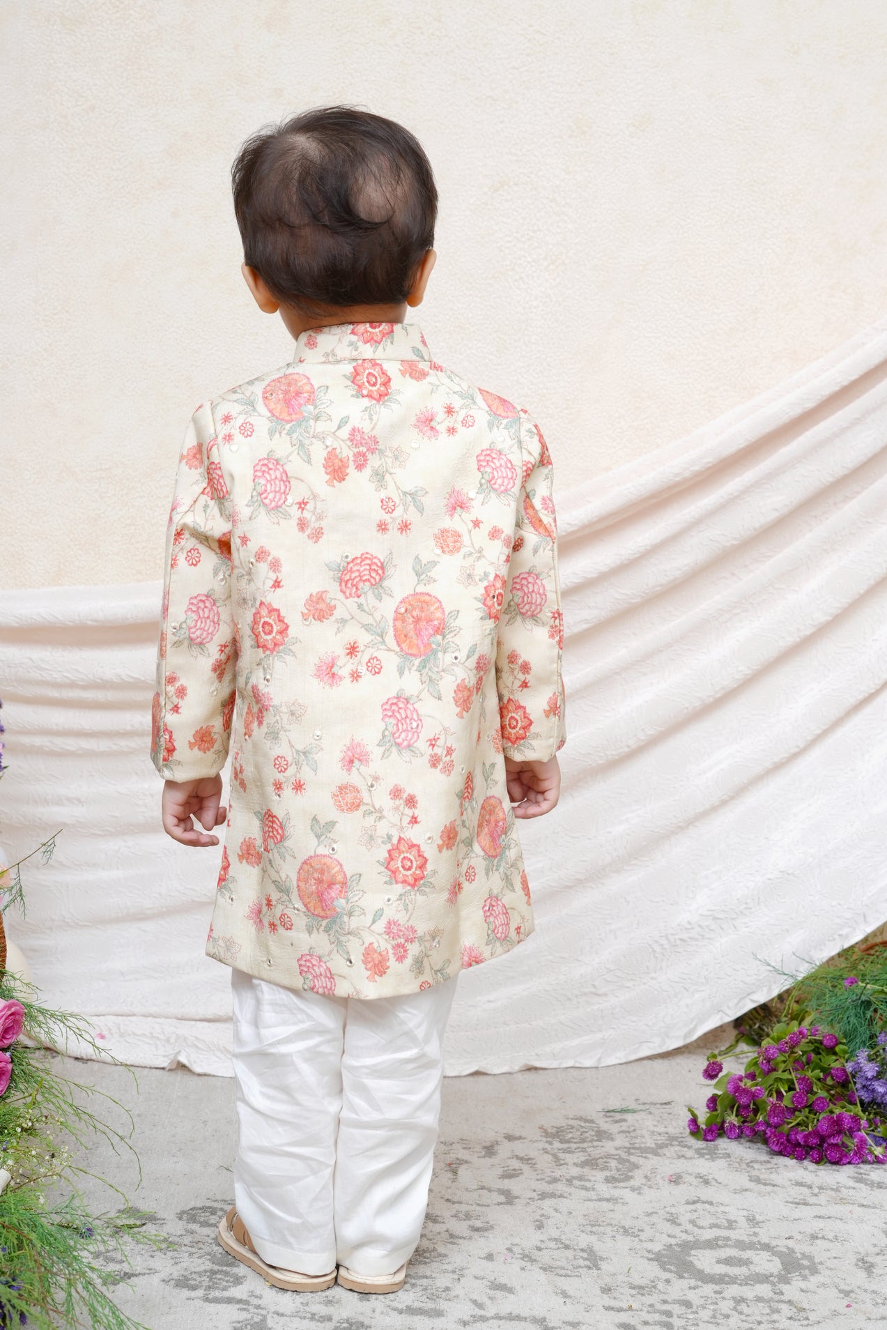 Floral and Embroidered Sherwani Set