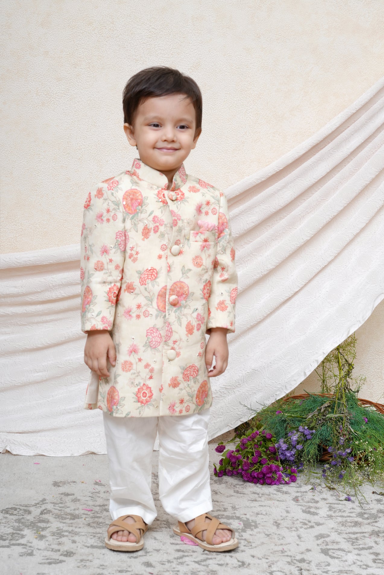 Floral and Embroidered Sherwani Set